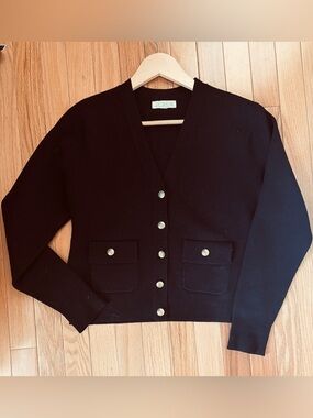 JCrew structured knit v neck brass button cardigan